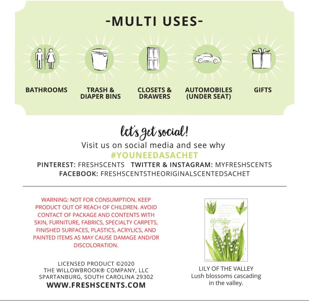 WILLOWBROOK | Fresh Scents Scented Sachet Packet | Lily of The Valley | Air Freshener Bags for