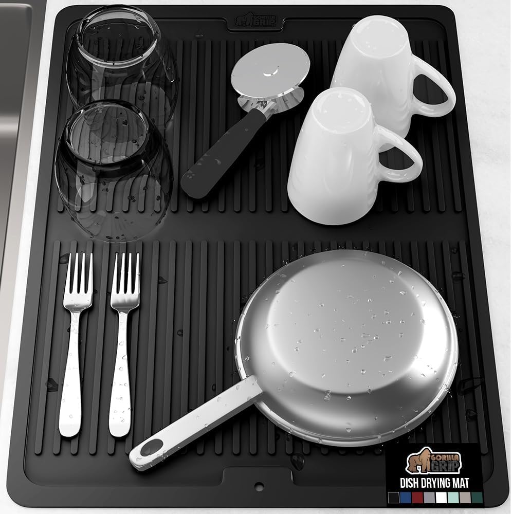 GORILLA GRIP 100% BPA-Free Patented Silicone Dish Drying Mat for Kitchen Counter, 18x24 Inch, Water