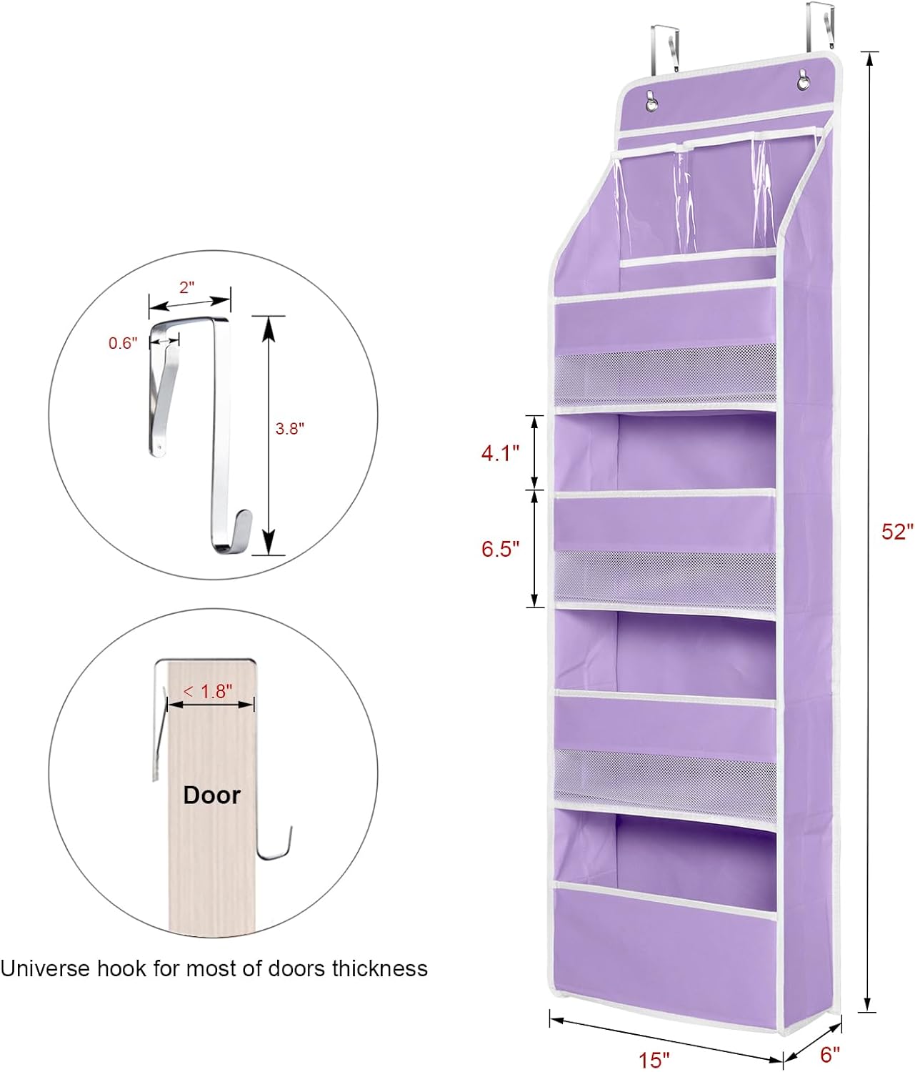 Univivi 5-Shelf Fabric Door Storage Over Door Hanging Organizer with 4 Large Pockets and 3 Small