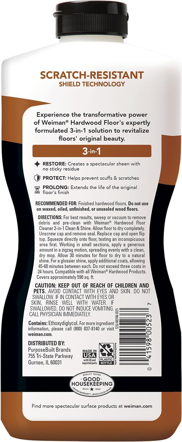 Weiman Hardwood Floor Cleaner and Polish - Cleans Vinyl Tile, Solid, Laminate, Natural Shine, No