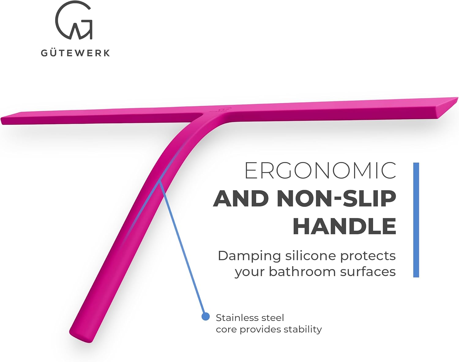 GÜTEWERK Shower Squeegee for Glass Doors, Silicone Window Squeegee, Bathroom and Glass Cleaning