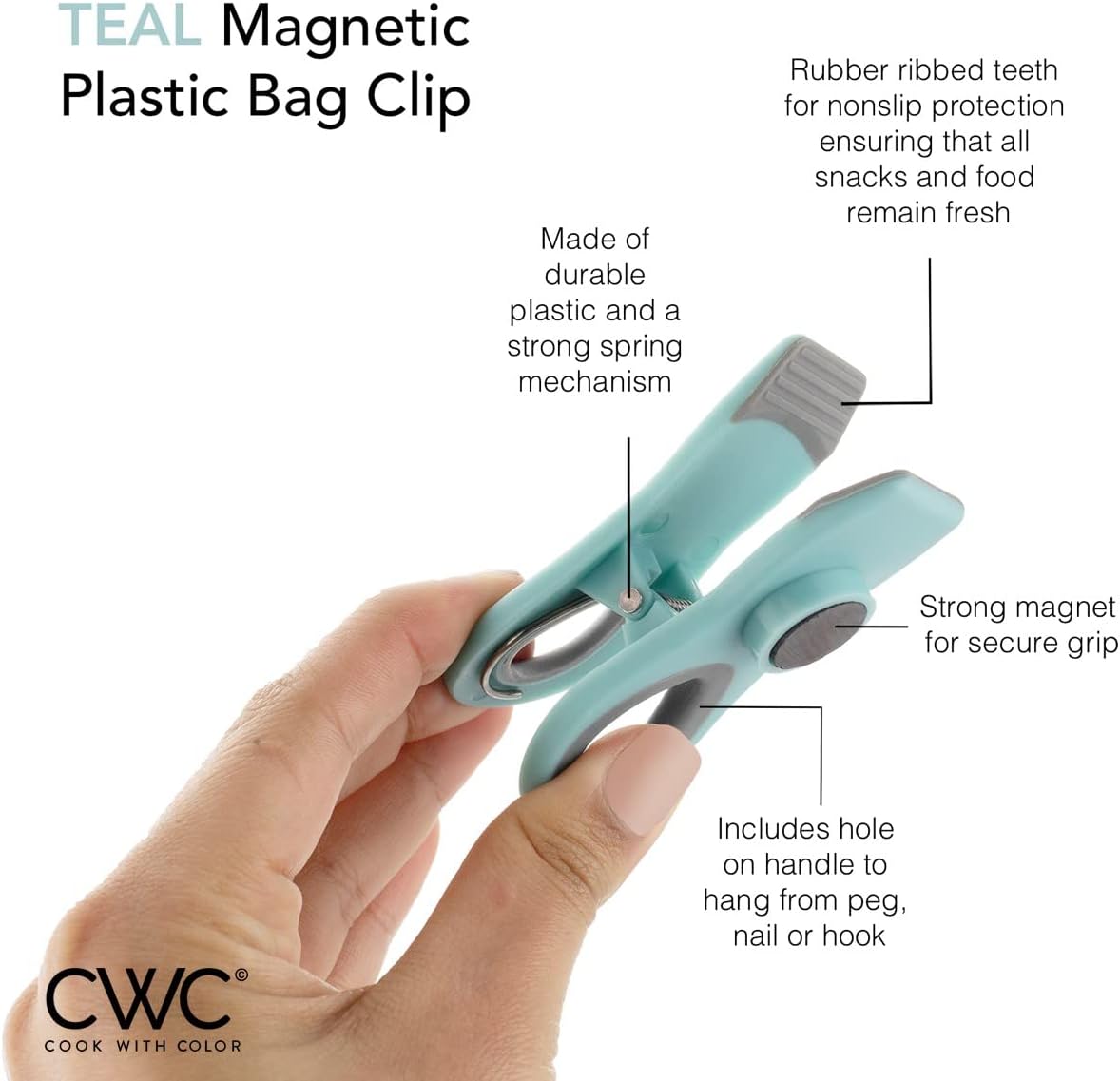 COOK WITH COLOR Bag Clips - Heavy Duty Chip Clip and Refrigerator Magnet Clips for Food Storage