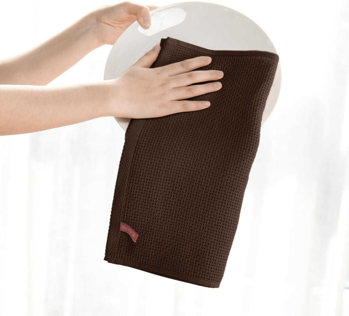 Artoid Mode 100% Cotton Dark Coffee Waffle Weave Kitchen Dish Cloths, 12x12 Inch Ultra Soft