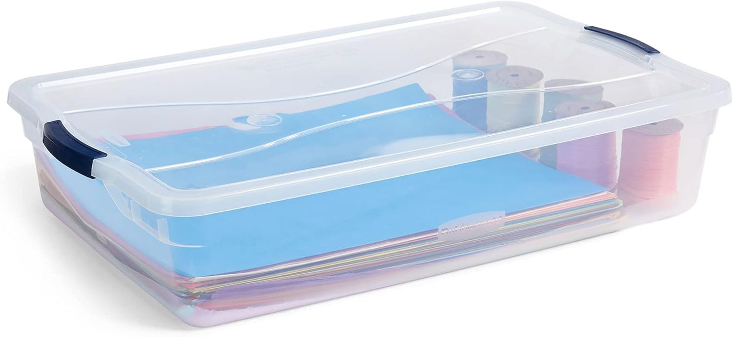Rubbermaid Cleverstore 42 Quart Stackable Plastic Storage Bin with Lids for Garage, Closet, and