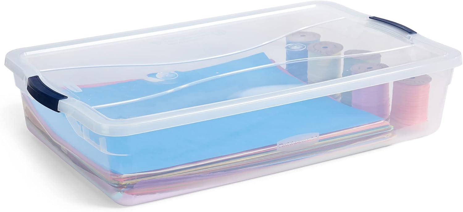 Rubbermaid Cleverstore 42 Quart Stackable Plastic Storage Bin with Lids for Garage, Closet, and