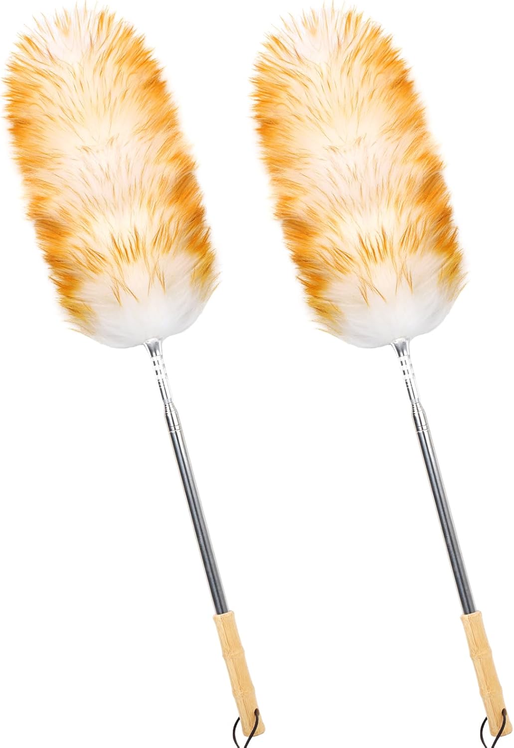 Lambswool Duster for Cleaning with Solid Wooden Handle Leather Hang Strap 87.8" Removable
