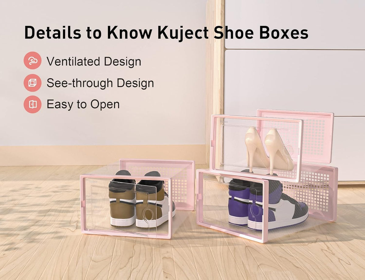 Kuject X-Large Shoe Storage Boxes Organizers Clear Plastic Stackable 12 Pack, Shoe Rack & Holder