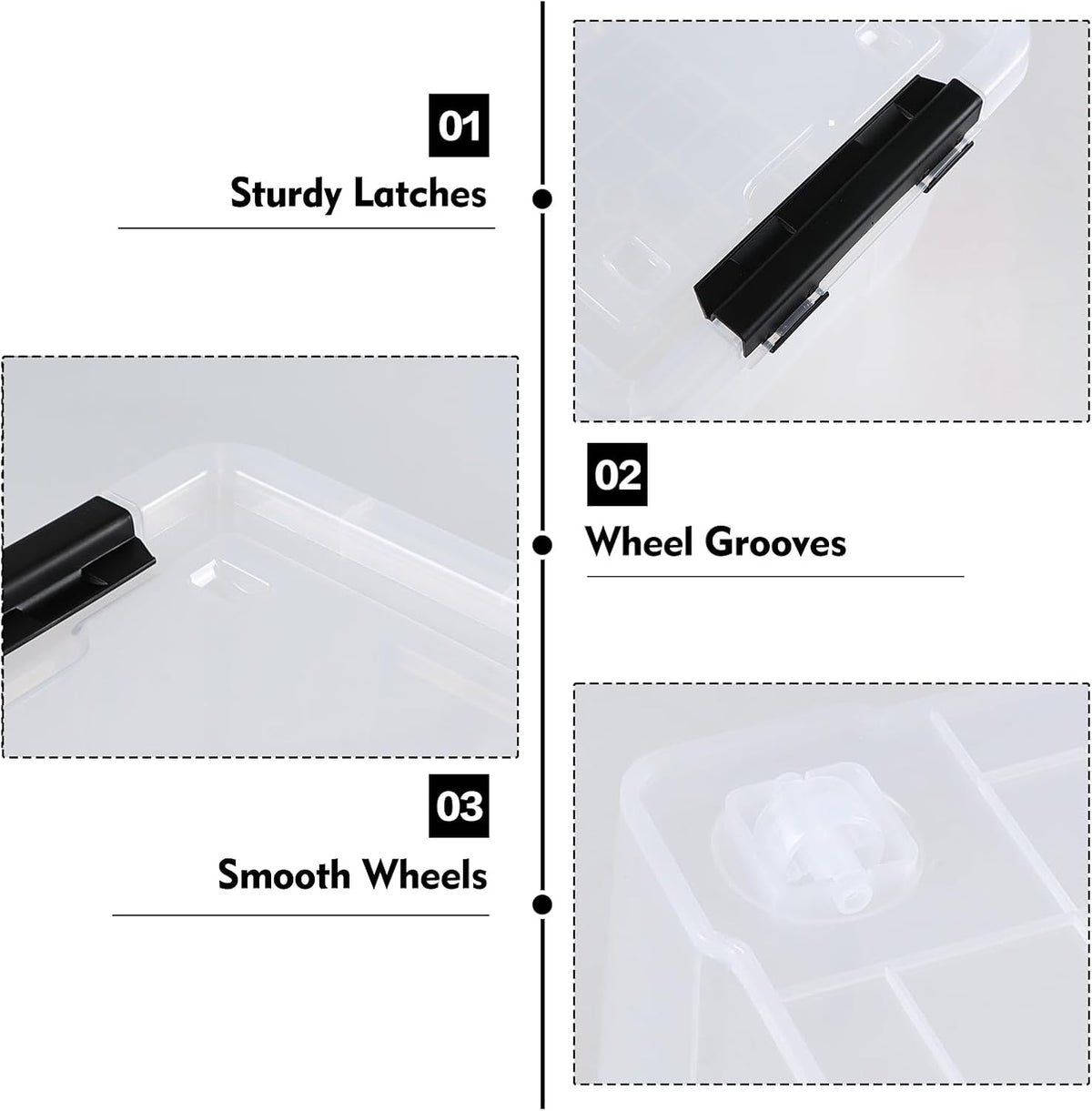 Pekky 22 Qt Clear Plastic Storage Bins with Lids and Wheels, 6 Packs Plastic Latching Container Box