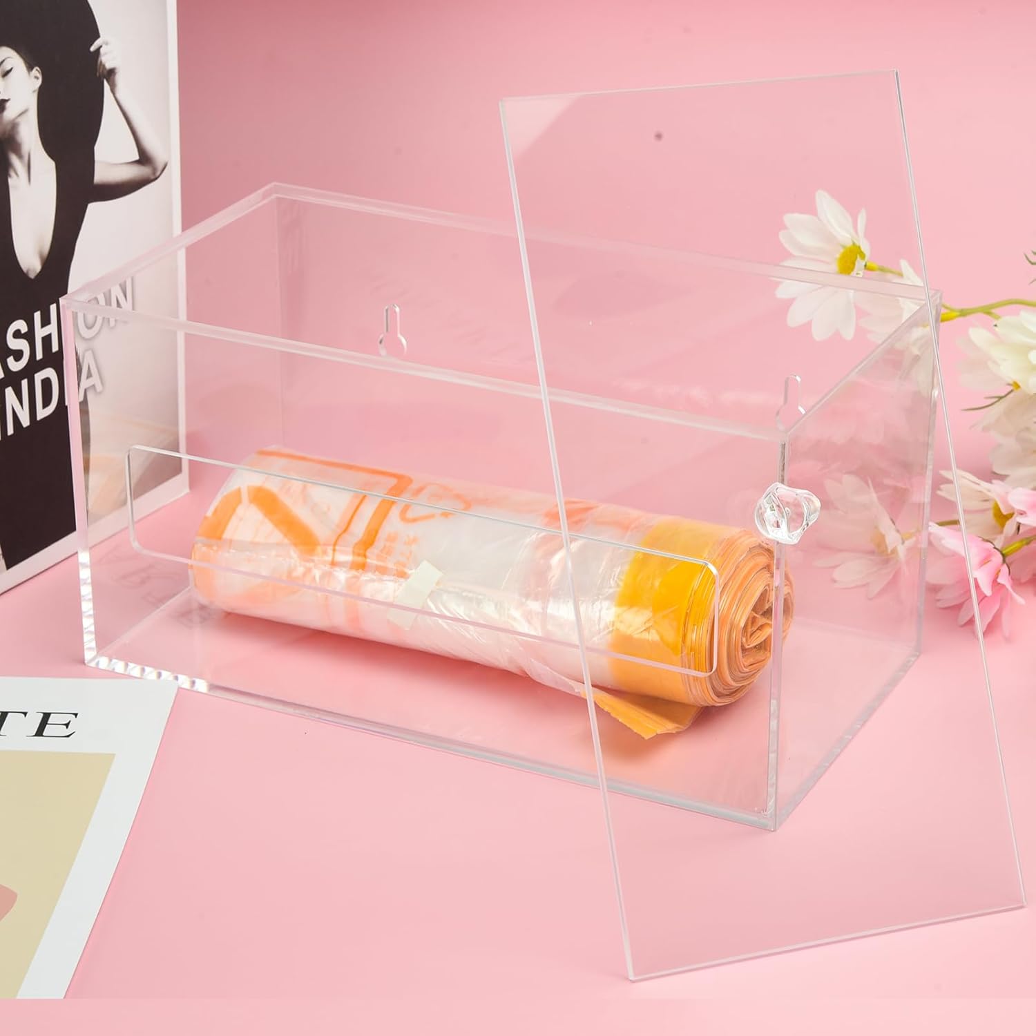 Trash Bag Organizer Dispenser, Acrylic Garbage Bag Holder Dispenser, Trash Bag Roll Dispenser for