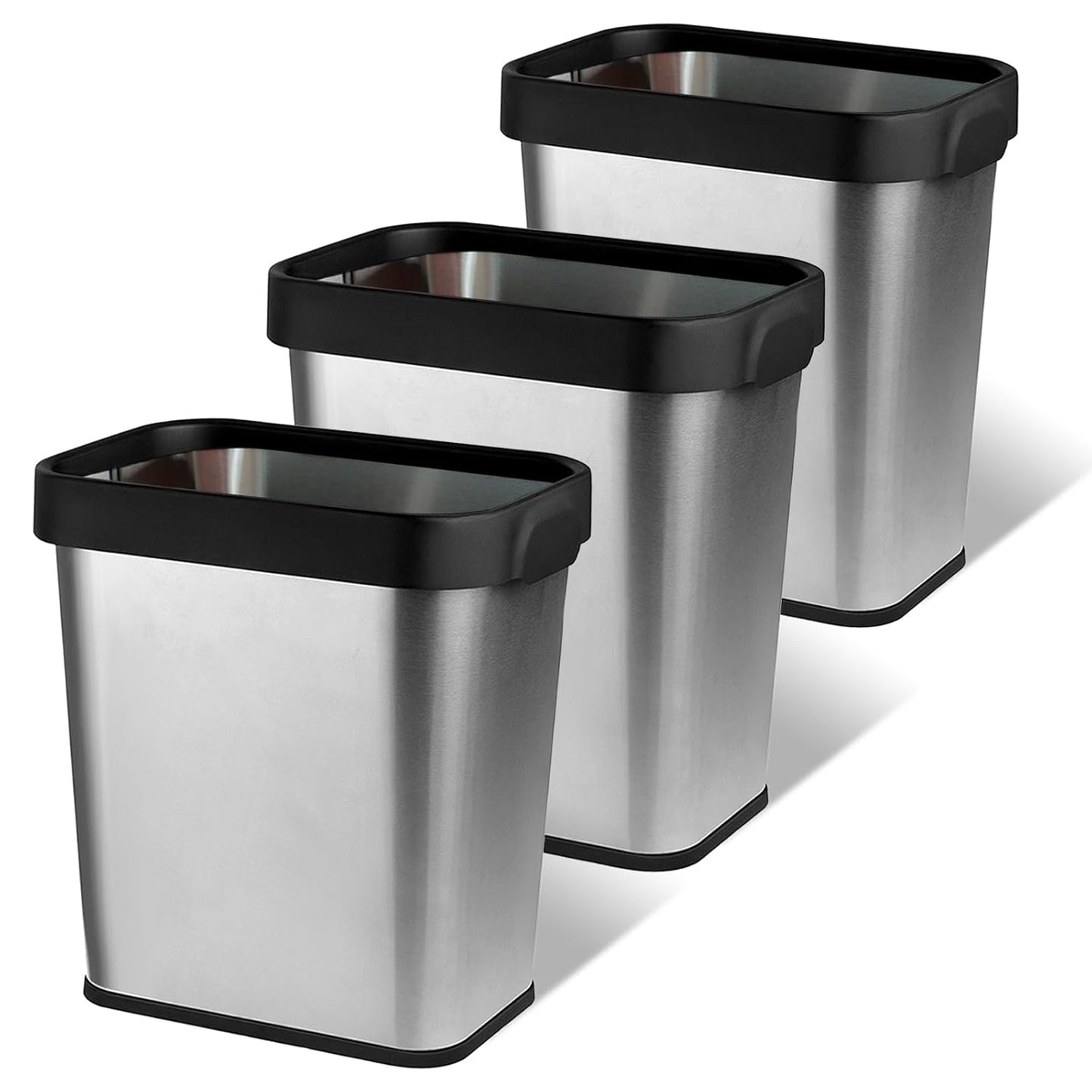 3 Pack Stainless Steel Trash Can 2 Gallon, Open Top Trash Can, 7" x 10" x 11", Rectangle Rubbish