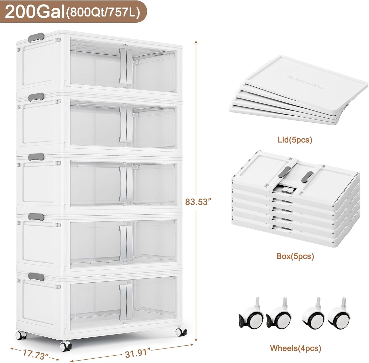 BROVIEW 800QT Stackable Storage Bins with Lids, 200Gal Extra Large Collapsible Storage Box with