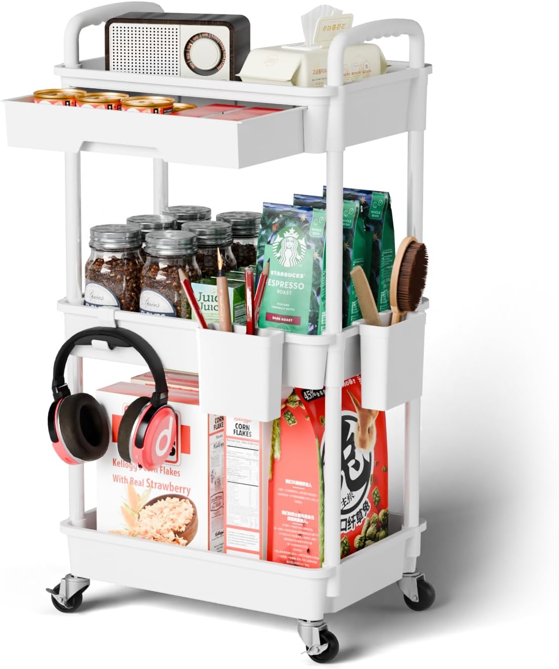 3 Tier Rolling Cart Organizer,Laundry Room Bathroom Organizers and Storage Office Shelves Mobile