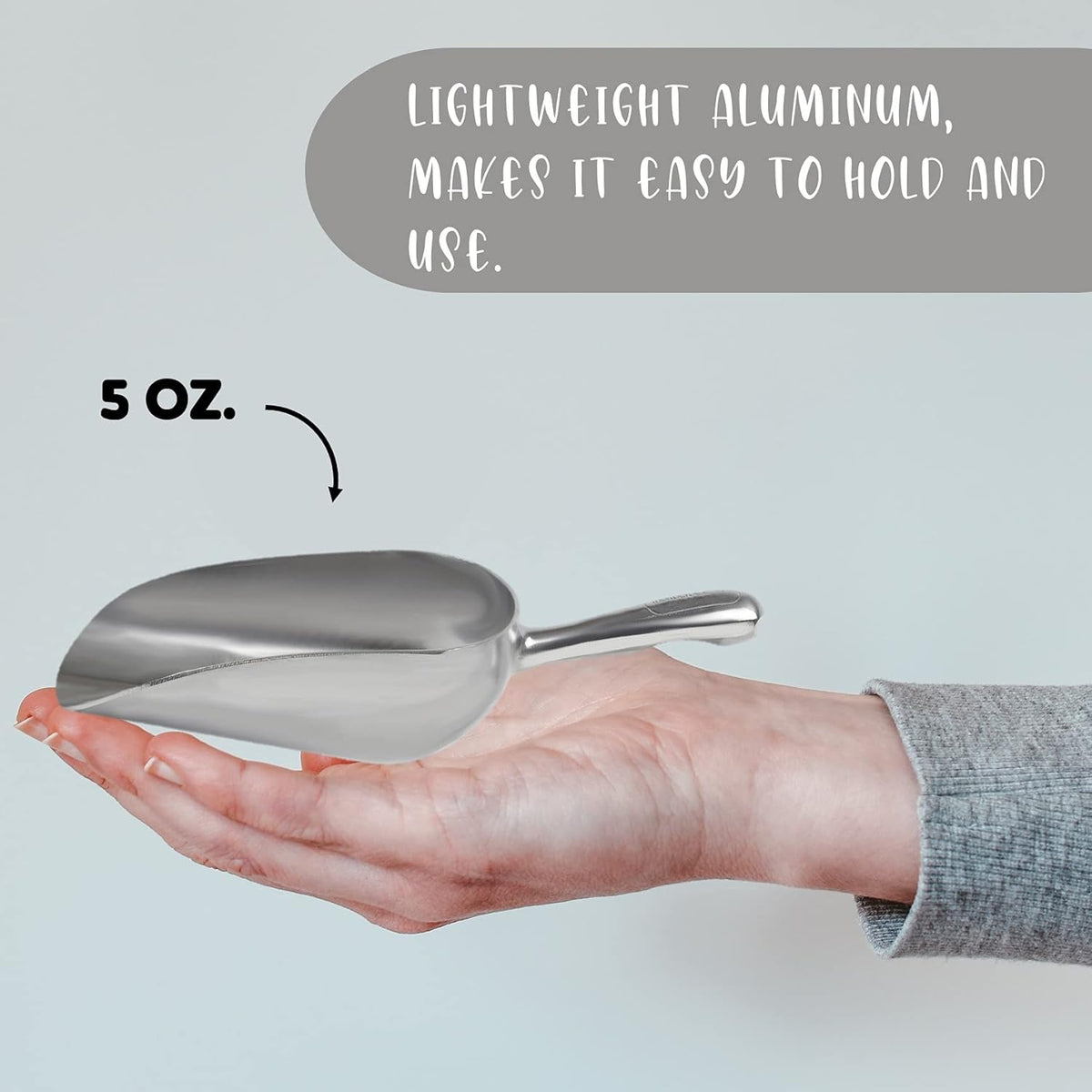 Cast Aluminum Utility Scoop, 5-Ounce - Round Bottom, Small ice scoop For Multi-Purpose Use, With