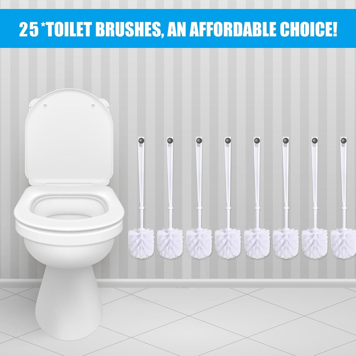 Mimorou 25 Pcs White Toilet Brush, Bathroom Toilet Bowl Brush, Soft Bristle Long Handle Plastic