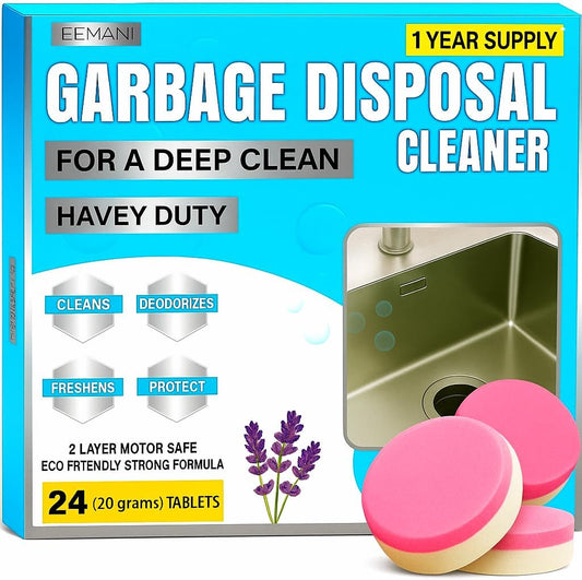 Garbage Disposal Cleaner Tablets 24 Pack – 20g Large Foaming Lavender Scent, Sink & Drain Freshener