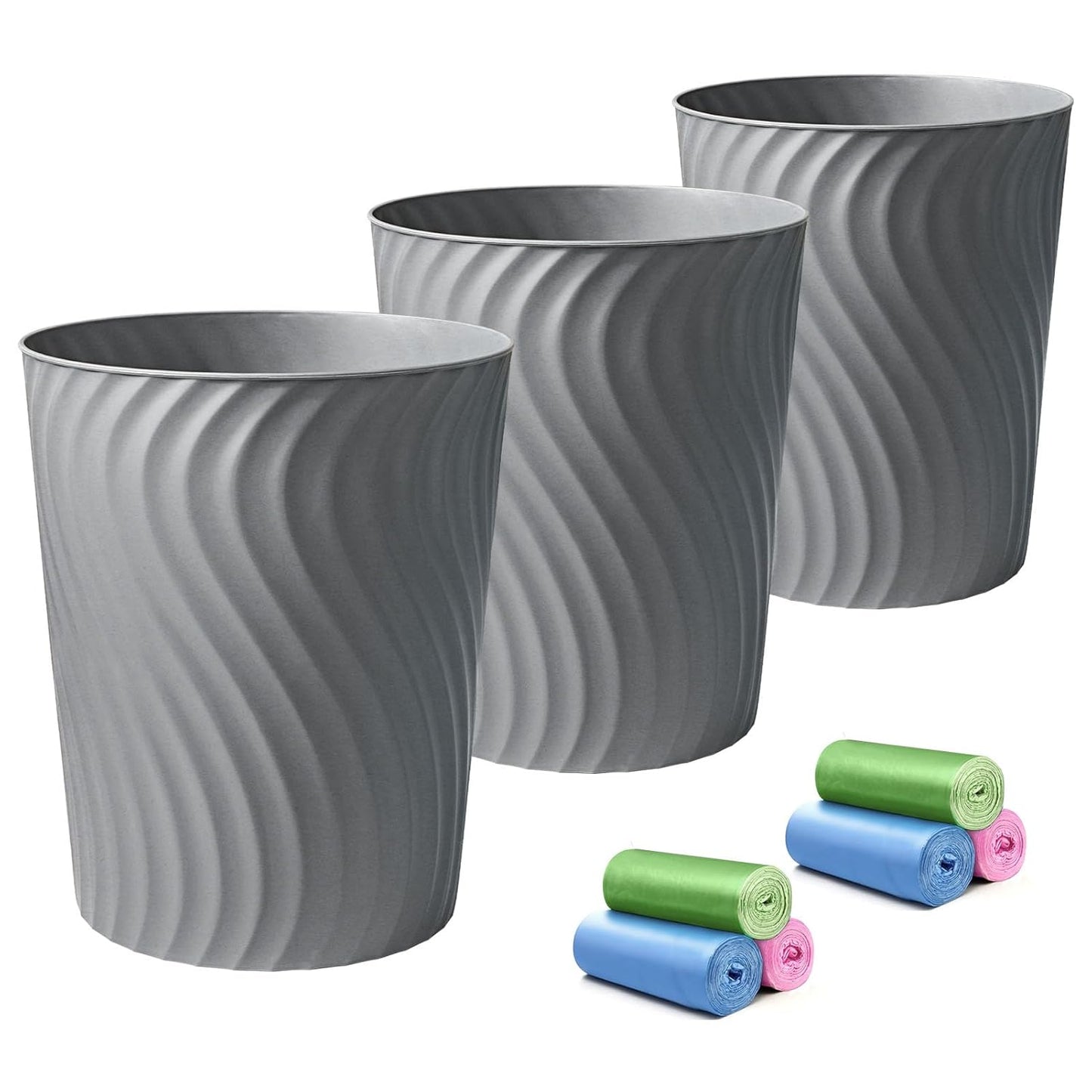 YGJT Small Trash Can, 3 Pack 1.8 Gallons Bathroom Trash Can, Slim Waste Basket, Round Garbage Can