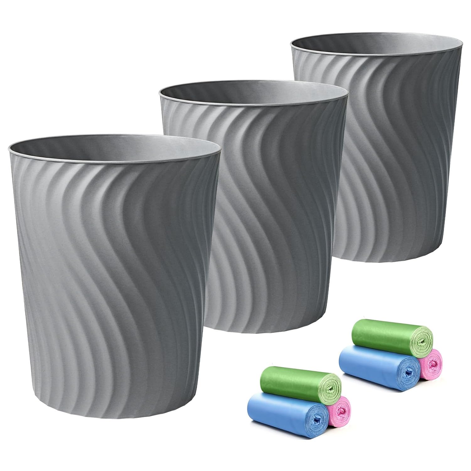 YGJT Small Trash Can, 3 Pack 1.8 Gallons Bathroom Trash Can, Slim Waste Basket, Round Garbage Can