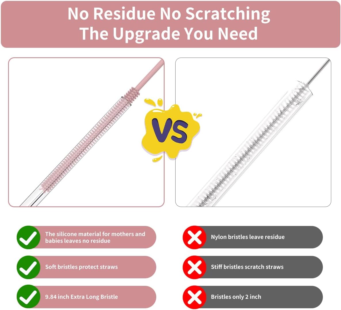 4PCS Silicone Straw Cleaner Brush, Reusable Straw Brush Extra Long for Cleaning Glass Metal