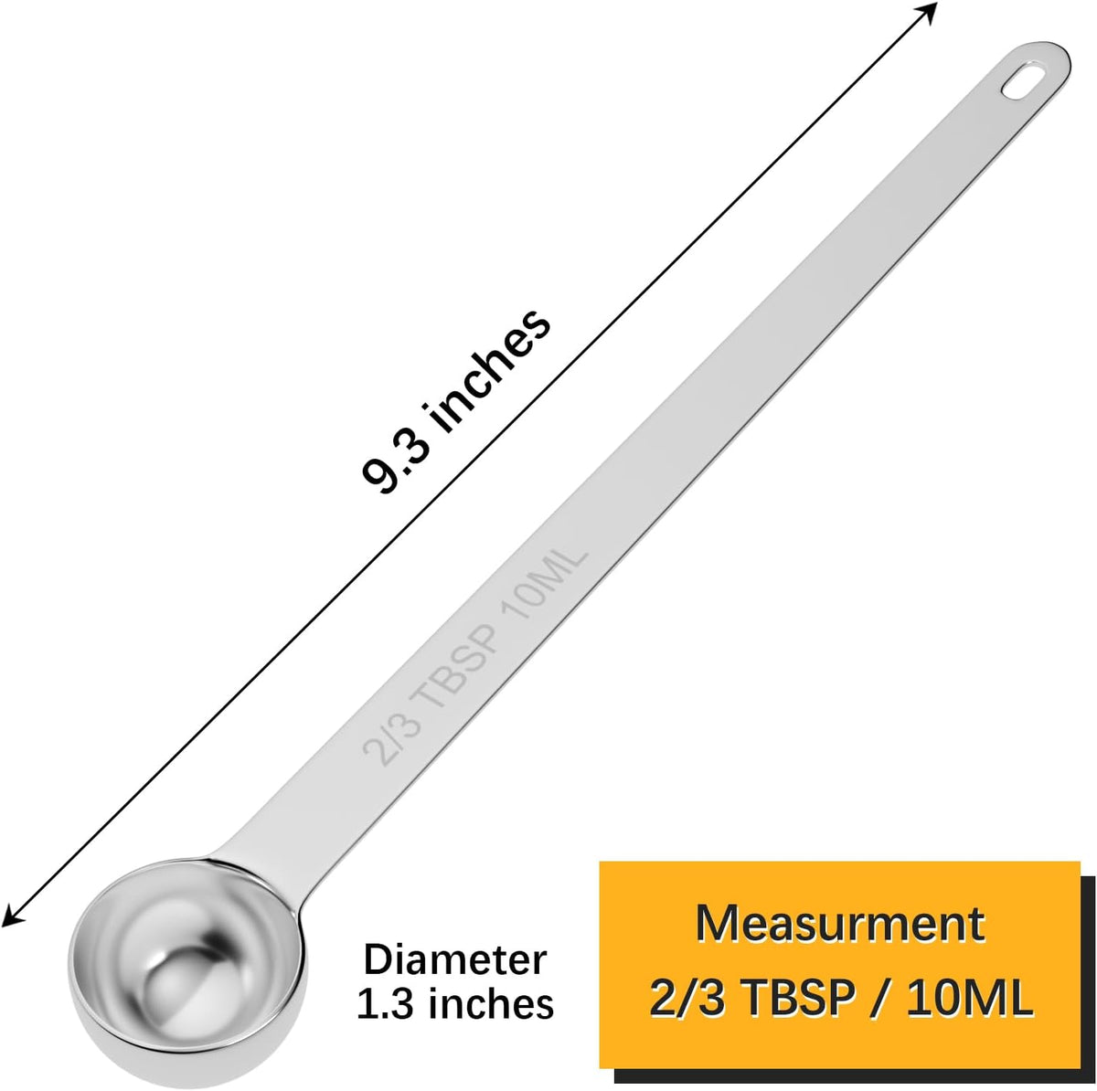2PCS 2/3Tbsp(2tsp, 10ml) Extra Long Handle Measuring Spoon, Single Stainless Steel Individual