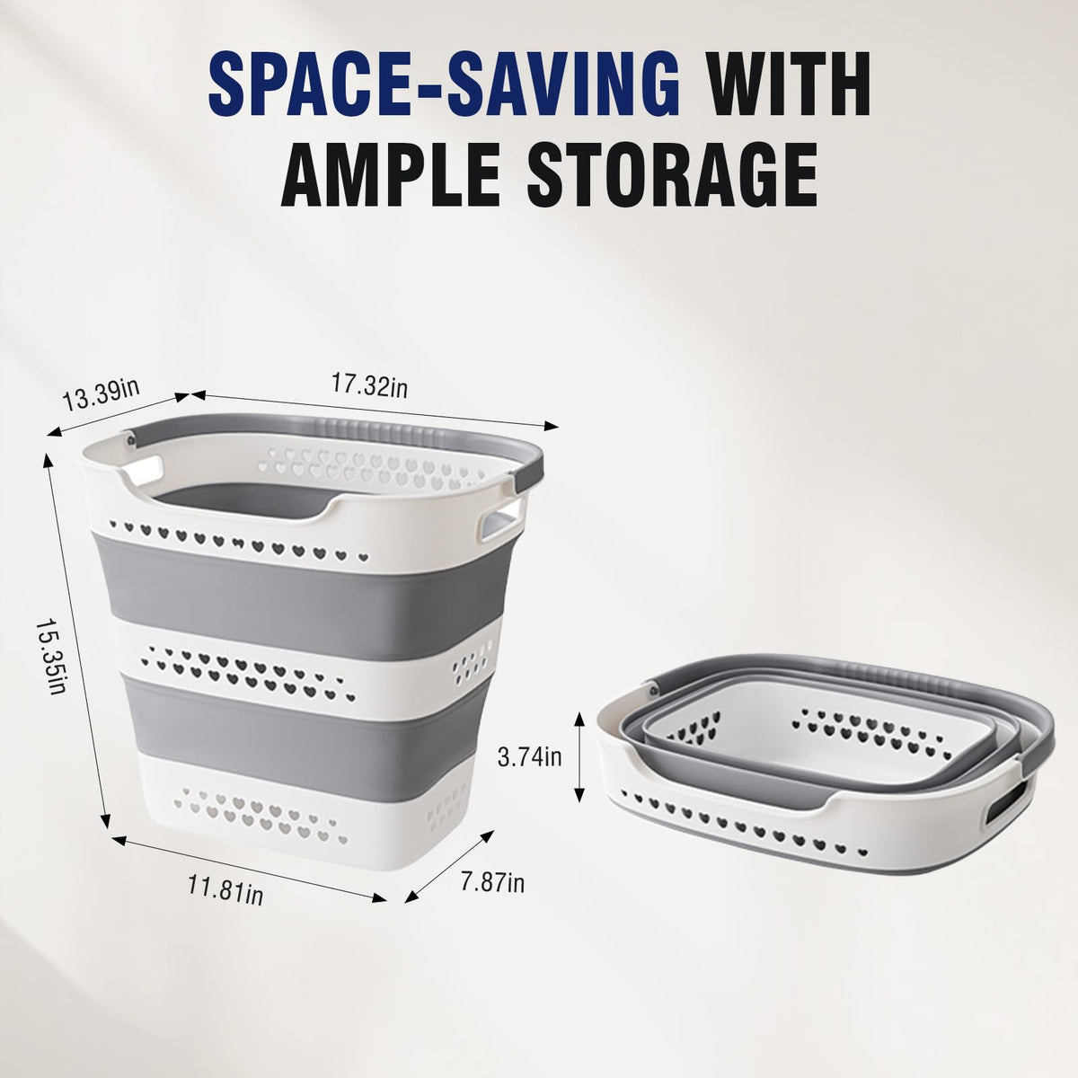 Collapsible Plastic Laundry Basket Hamper with Handles for Clothes Storage