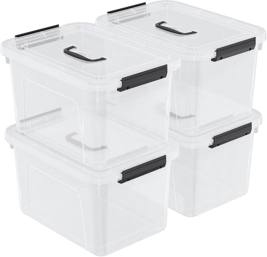 18 Quart Plastic Storage Bins with Lid, 4 Packs Clear Latching Storage Box