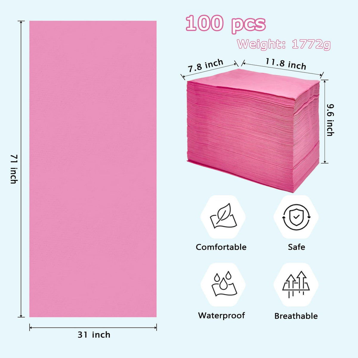 100Pcs Disposable Massage Table Sheets 31" x 71" Non-Woven Fabric Disposable Bed Sheets SPA Bed