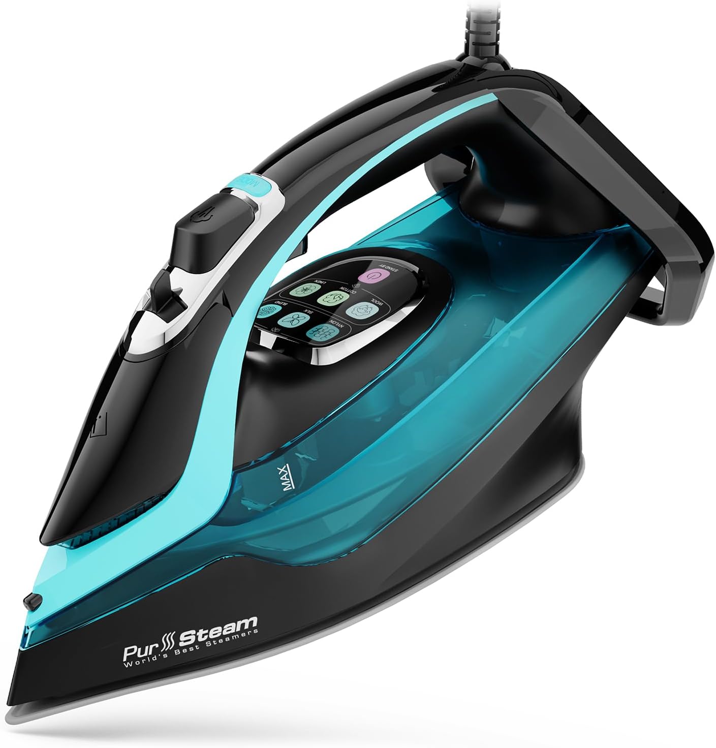 PurSteam SteamTech Elite 1750W Steam Iron, Digital Temp Control & LED Display, Ceramic Soleplate