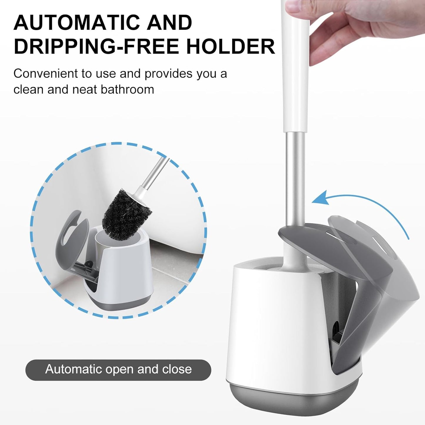 SetSail Toilet Brush and Holder 2 Pack, Self Closing Lid Toilet Bowl Brushes Holder and Extra Long