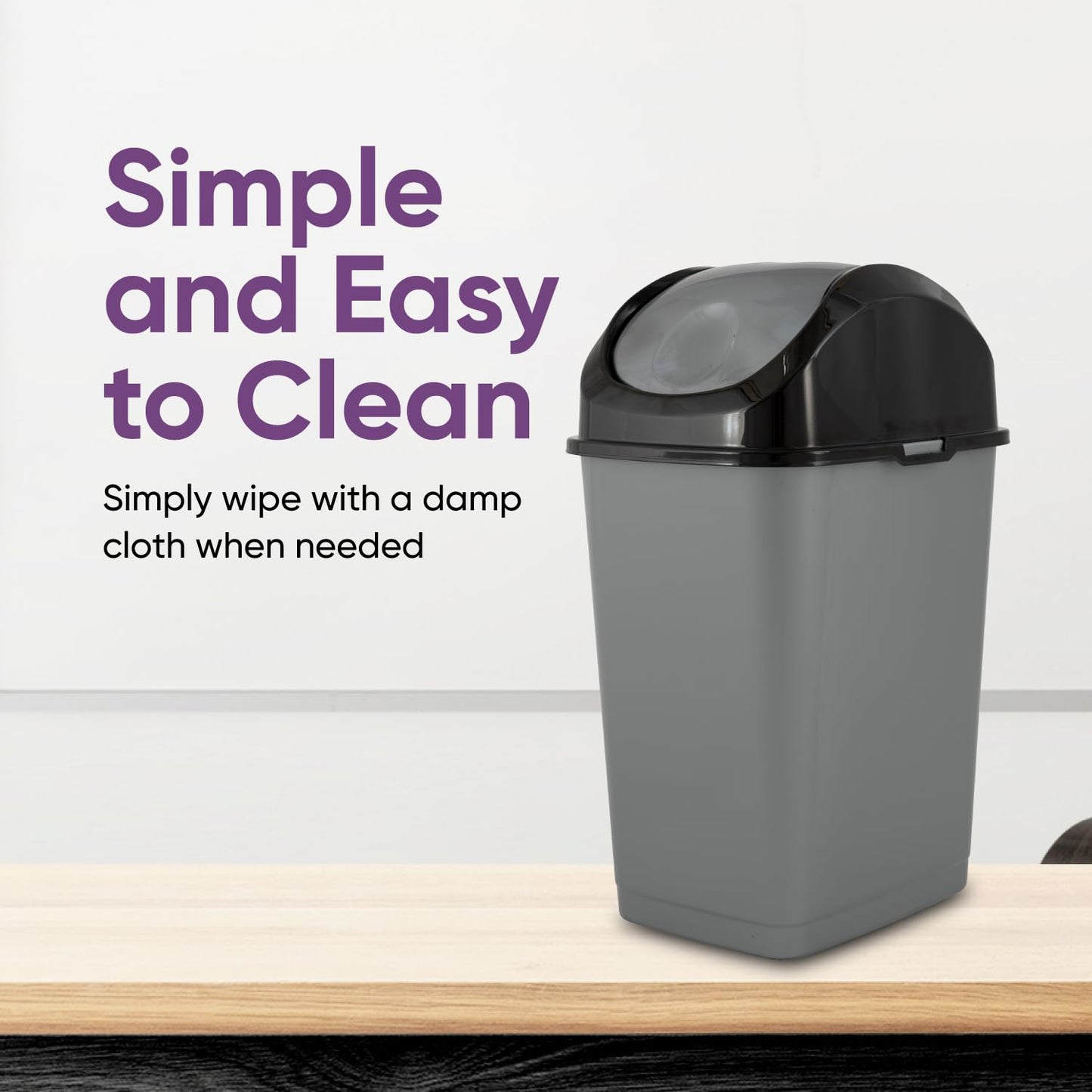 Superio Small 2.5 Gallon Plastic Trash Can with Swing Top Lid, Compact Slim Waste Bin for Under