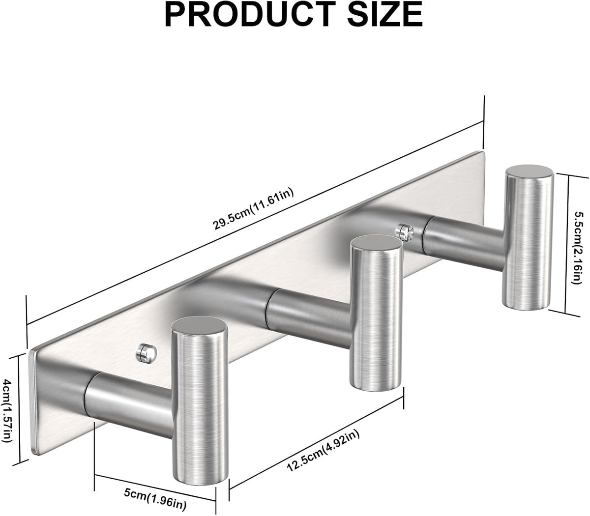 VAEHOLD Silvery Hat and Coat Wall Mount Rack - 3 Hooks for Robes, Bags, Keys, and Towels - Bathroom