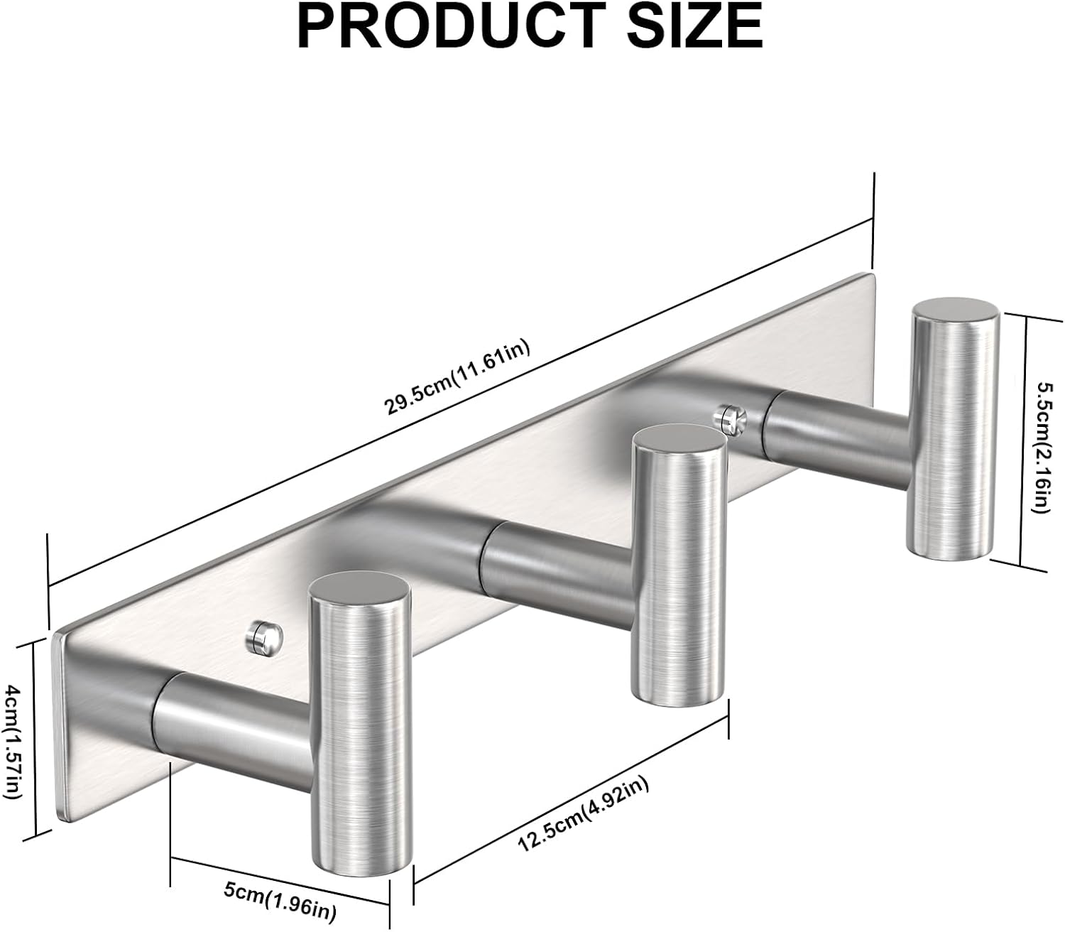 VAEHOLD Silvery Hat and Coat Wall Mount Rack - 3 Hooks for Robes, Bags, Keys, and Towels - Bathroom