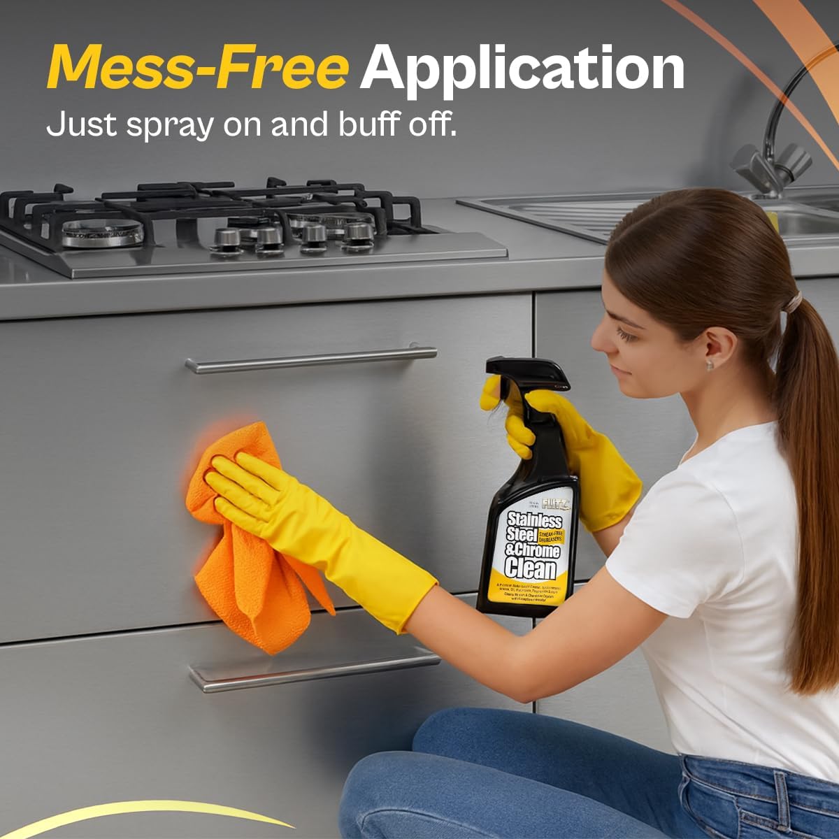 Flitz Stainless Steel & Chrome Clean - 16oz Bottle, USA-Made Stainless Steel Cleaner Spray for