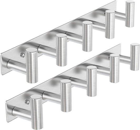 VAEHOLD Silvery Hat and Coat Wall Mount Rack - 5 Hooks for Robes, Bags, Keys, and Towels - Bathroom