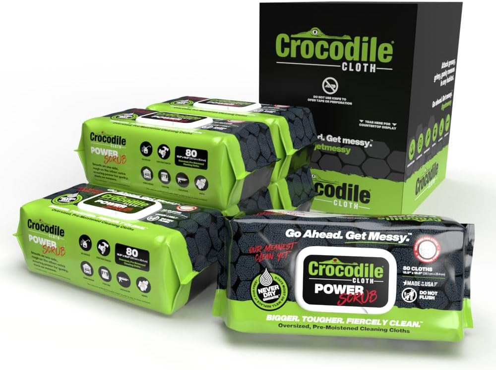 Crocodile Cloth PowerSCRUB Cleaning Wipes – 480 Count (6 Packs of 80 Count) Dual-Surface Cloths