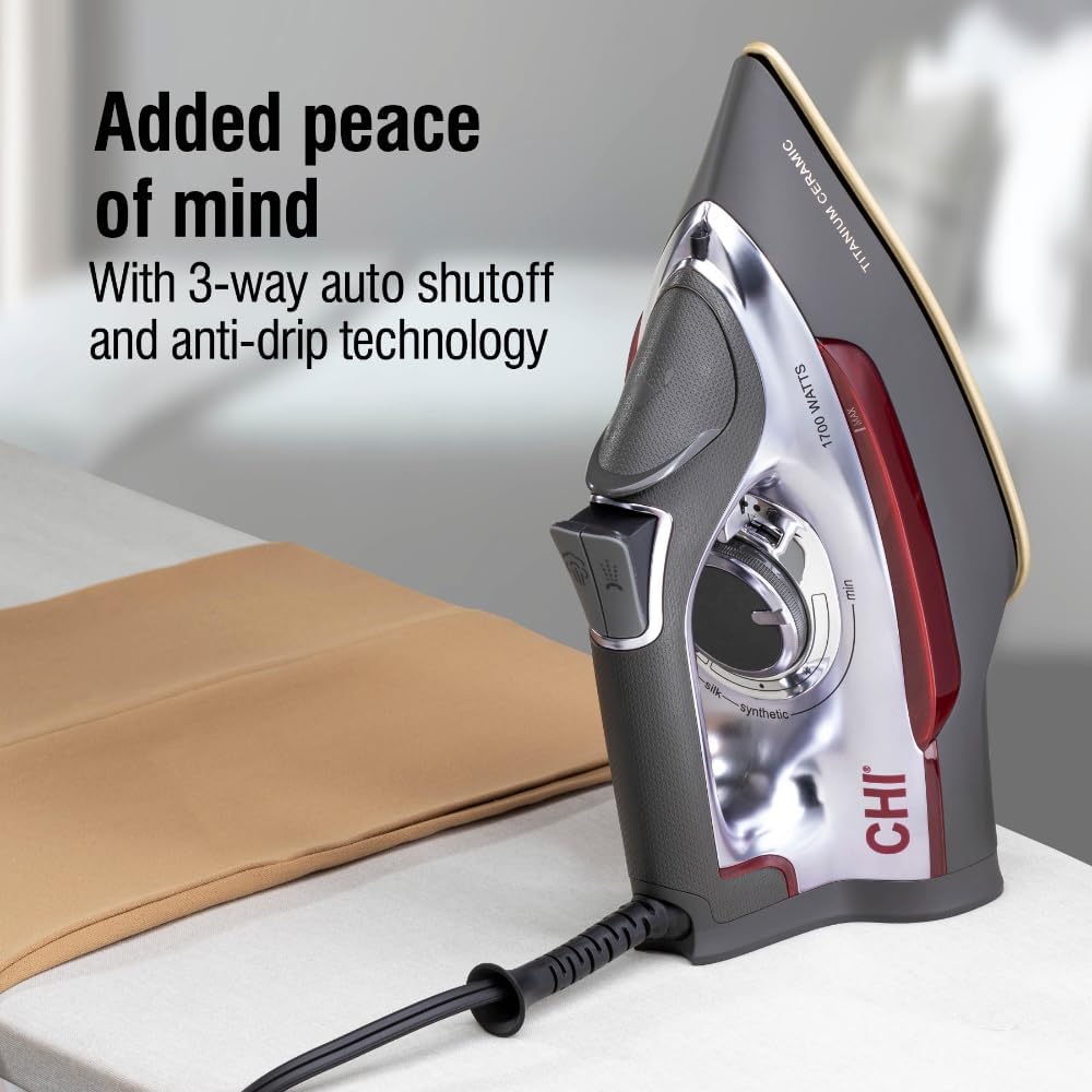 CHI Steam Iron for Clothes with 300+ Holes for Powerful Steaming, Temperature Guide Dial, 1700