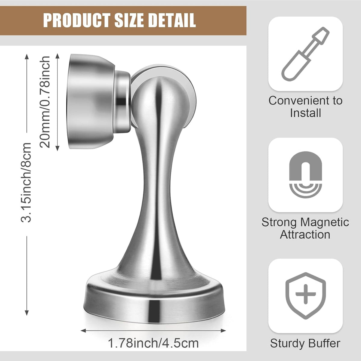 8 Pcs Magnetic Door Stoppers Stainless Steel Door Stops Magnetic Catch Holder with Screws for Wall