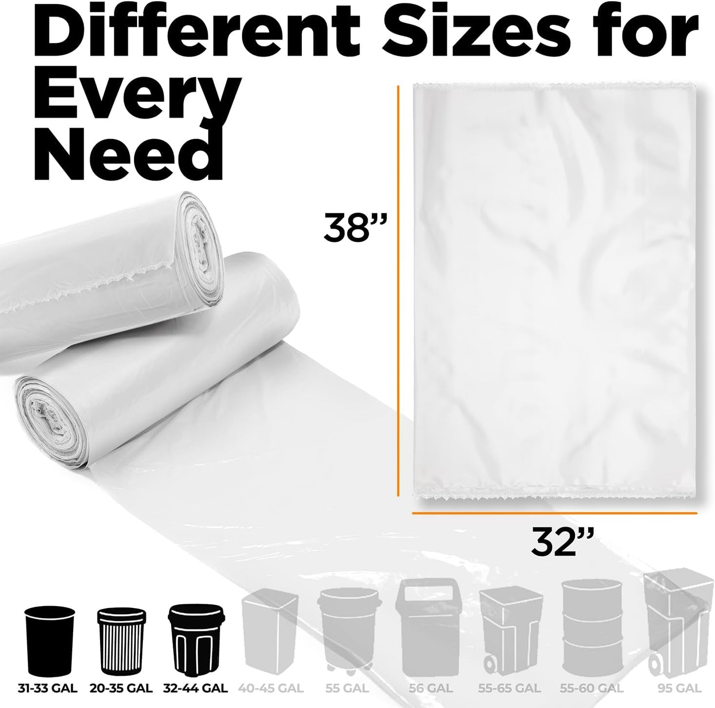 30-33 Gallon Clear Trash Bags Heavy Duty (250 COUNT) - Clear Recycling Garbage Bags 30+ Gallon, 32