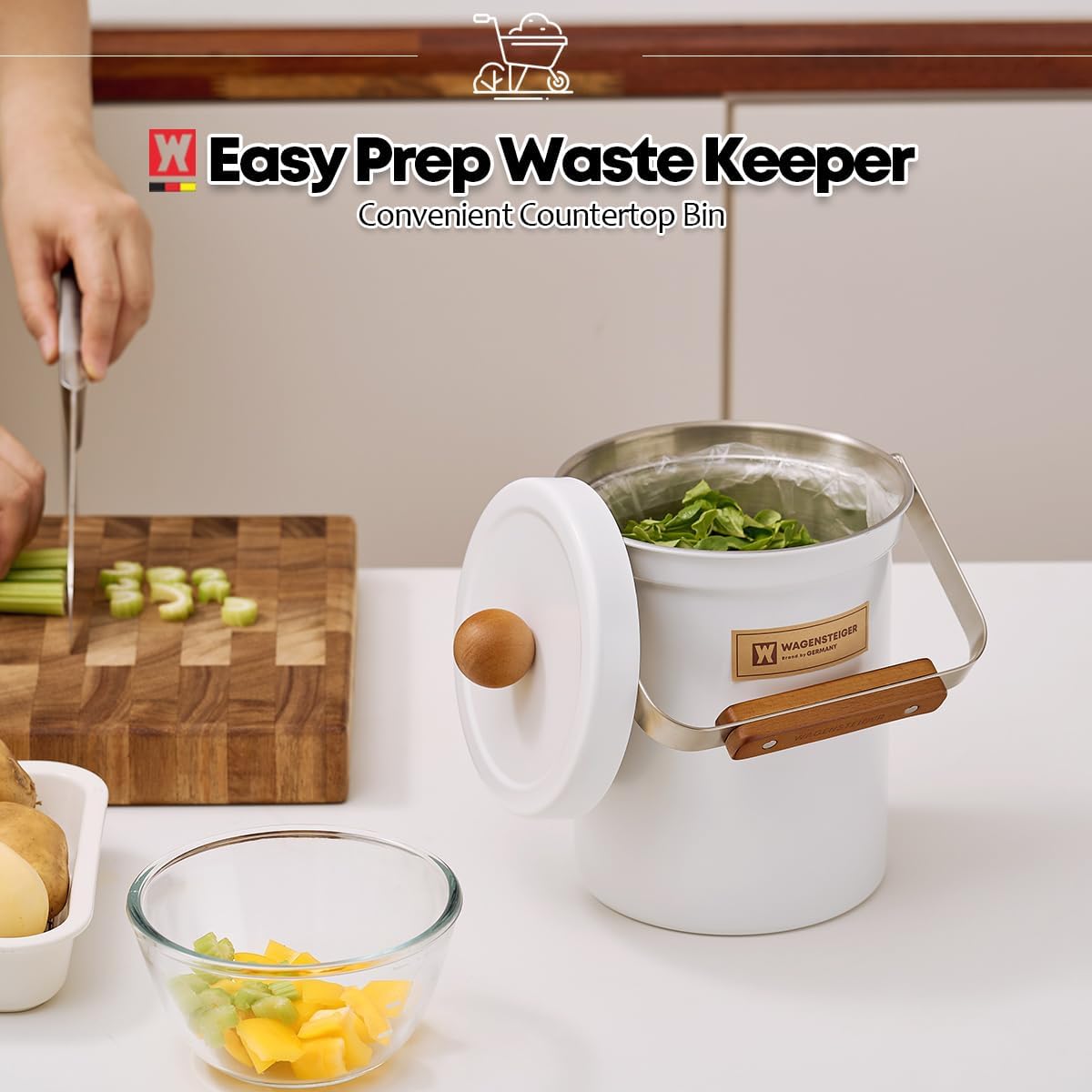 Kitchen Countertop Compost Bin 101ounces / 3Liters, Airtight Lid SUS304 Stainless Steel Odor-Free