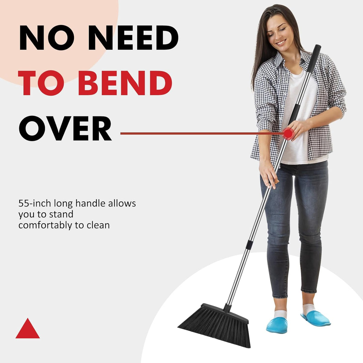 Heavy Duty Broom, 55 Inch Long Handle Outdoor Large Angle Brooms, Commercial Broom for Sweeping
