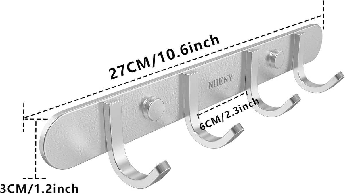 Coat Hook Wall Mount Towel Hook Rack with 4 Hooks 11-inch Hanger for Hanging Clothes, Bags, Keys