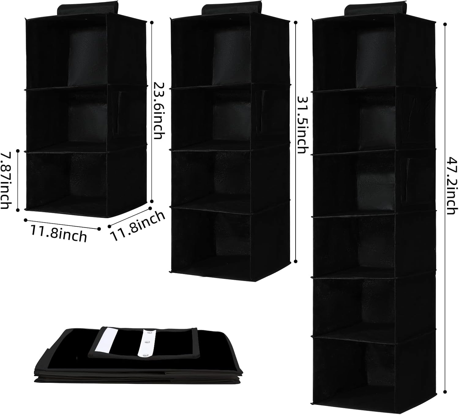 2 Packs Hanging Closet Organizer Stroage, 3-Shelf Hanging Shelves with Bamboo Inserts & Side