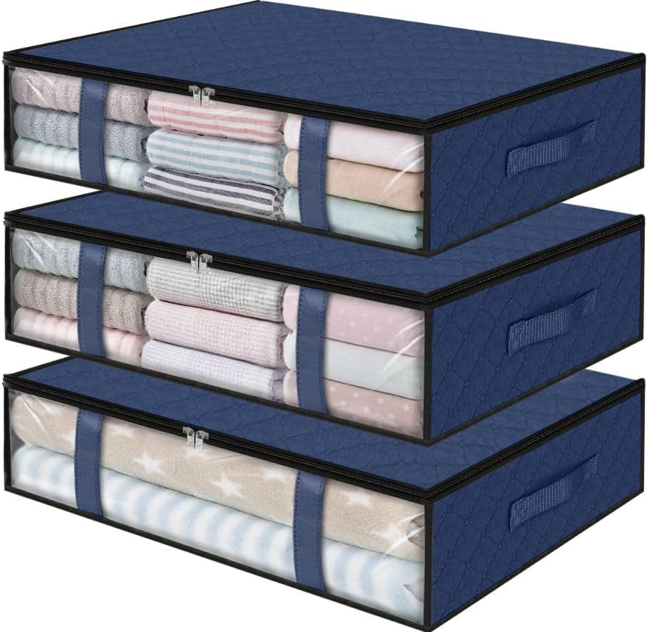 StorageRight Under Bed Storage Bins, 3-Pack 40L Foldable Fabric Storage Bags with Transparent