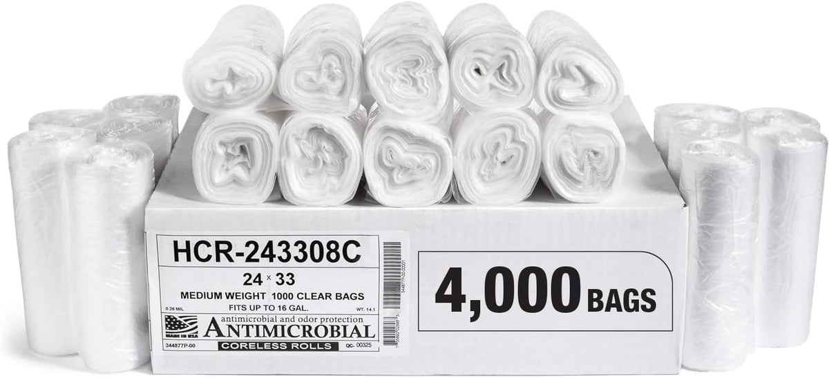 Aluf Plastics High Density Trash Bags, 16 Gallon, 4000 Count, 8 Micron (eq), 24" x 33", Clear, for