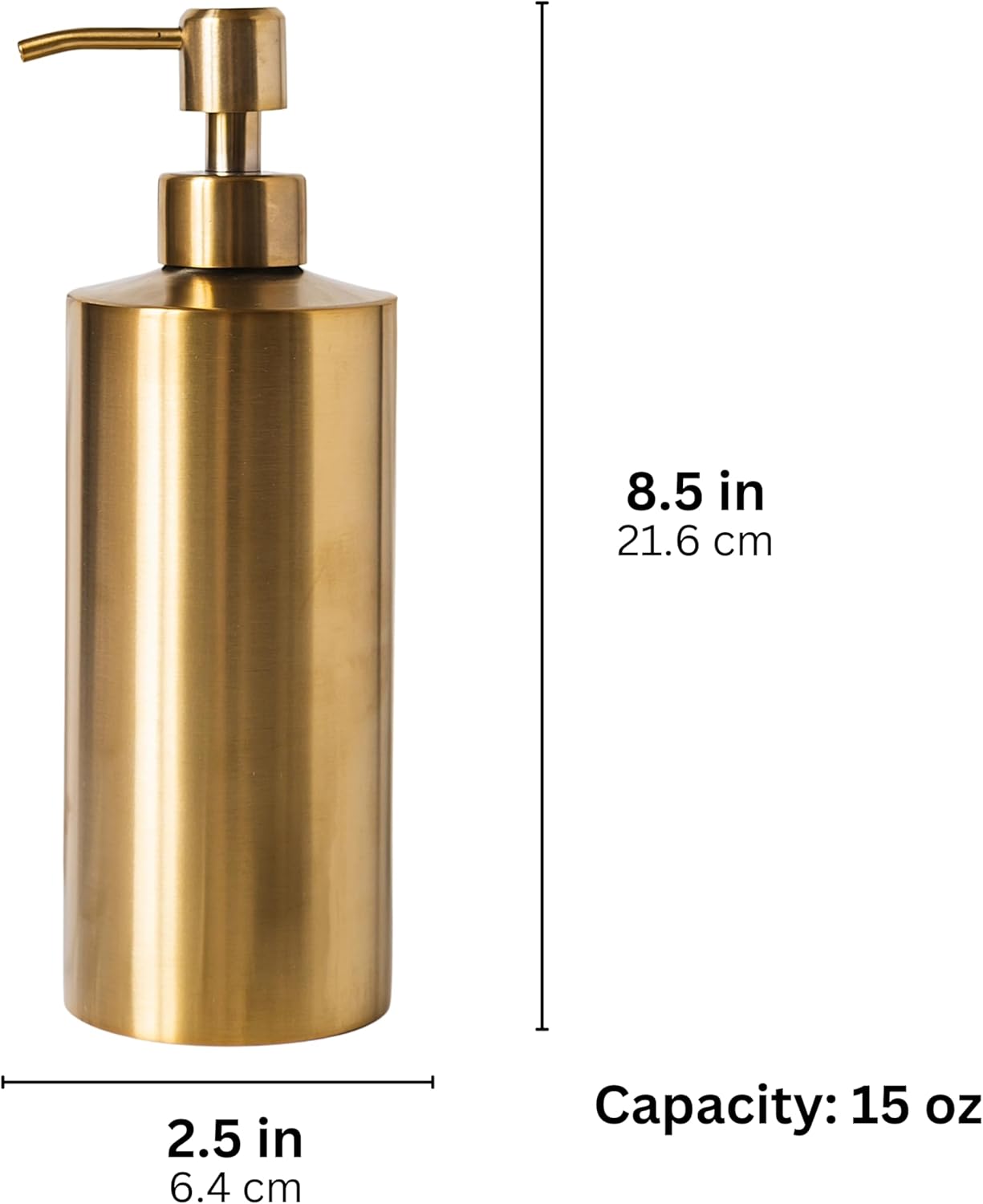 Brass Soap Dispenser for Bathroom (Stainless Steel) and Kitchen - Hand Soap, Detergent, or Lotion