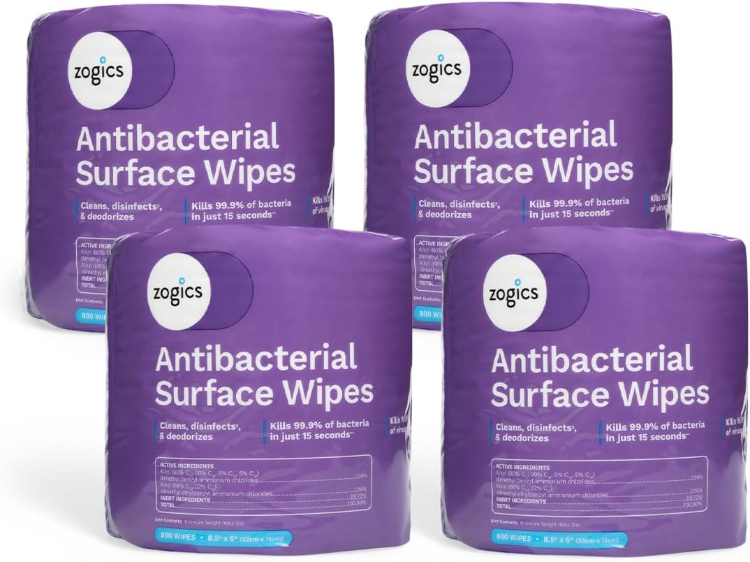 Zogics Antibacterial Wipes – Disinfecting Wipes for Sanitizing and Cleaning Surfaces and Equipment