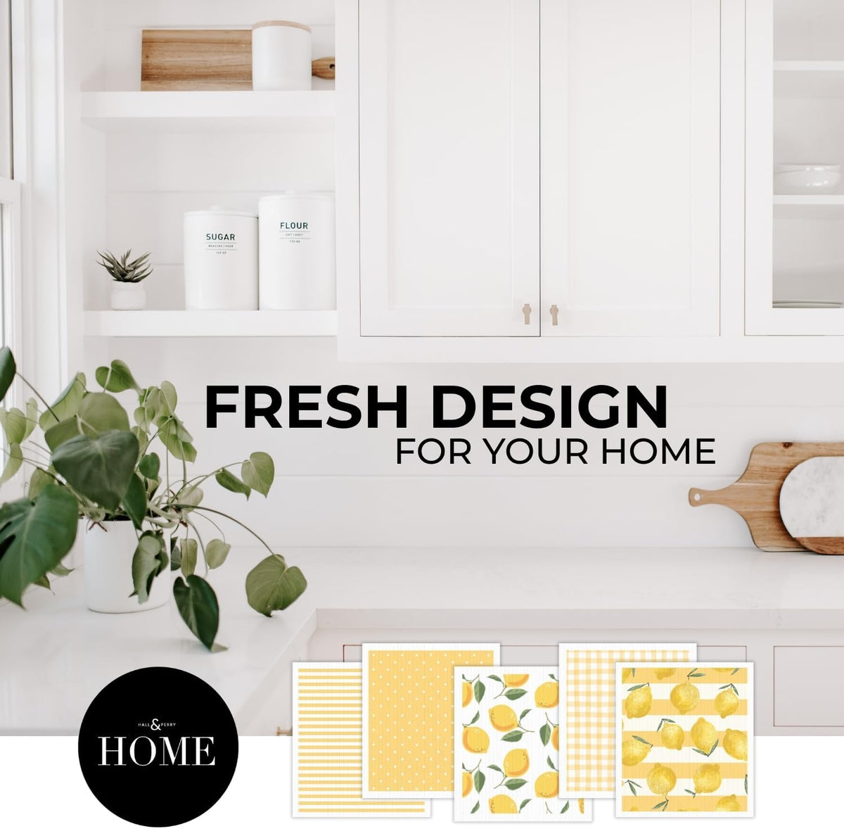 HALL & PERRY Swedish Dishcloths for Kitchen, 5-Pack, Reusable Cellulose Sponge Cloths for Kitchen &