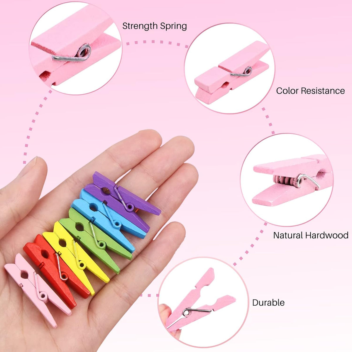 Clothespins, Small Clothes Pins for Photos, 1.4'' 100 PCS Natural Birchwood Mini Clothes Pins