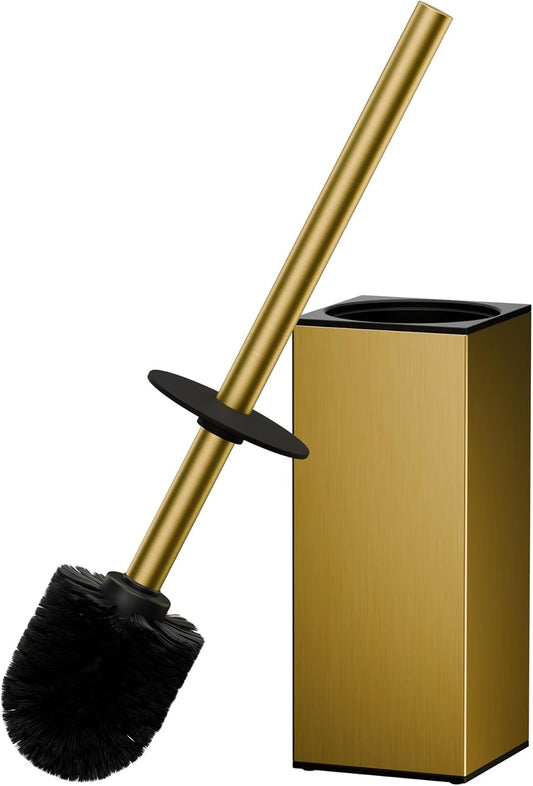 FORIOUS Toilet Brush and Holder Set, Heavy Duty 304 Stainless Steel Base Square and Long Handle for