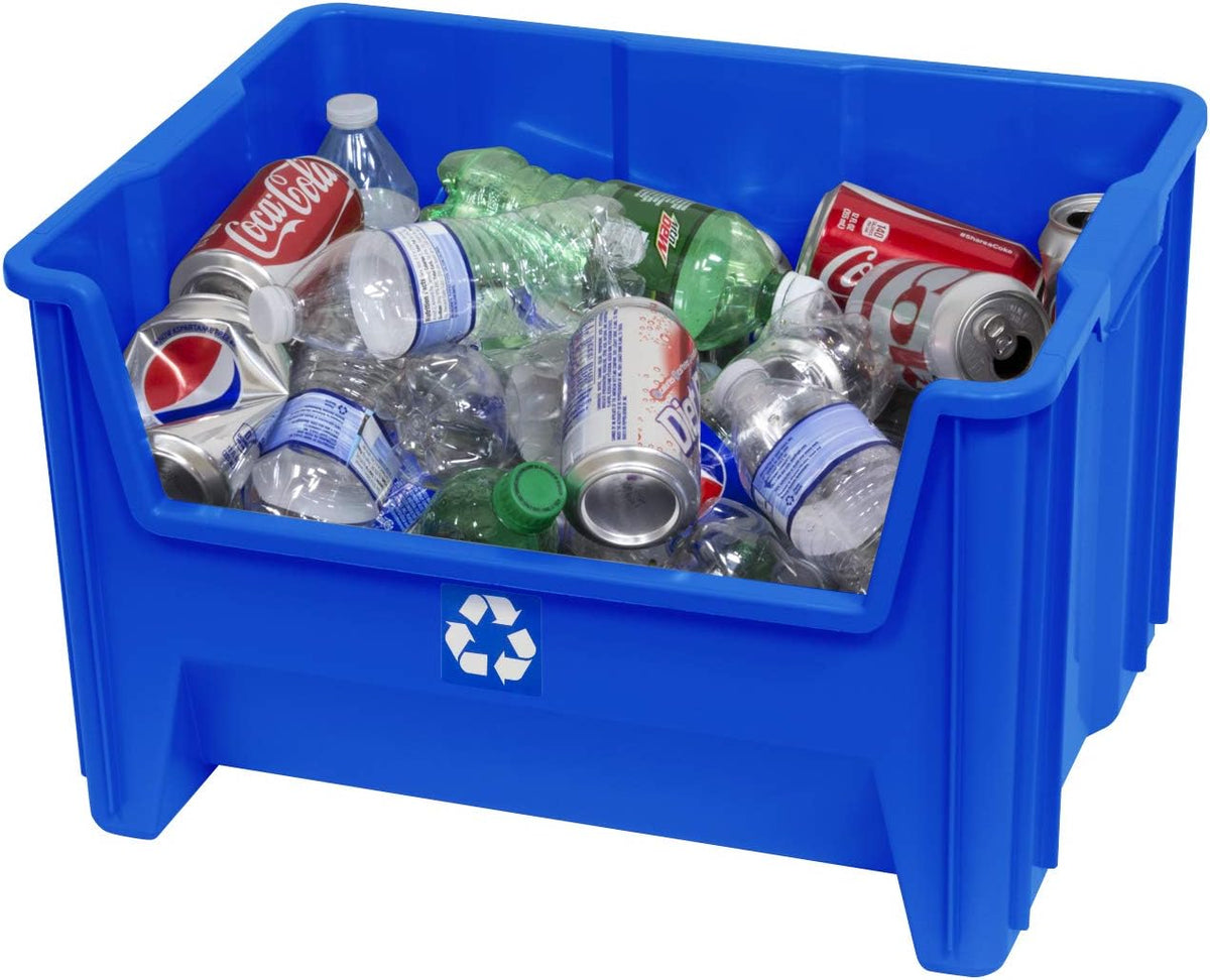 Commercial Industrial Heavy Duty Stackable Open-Front Recycling Bin Box Containers, 12.5 Gallon