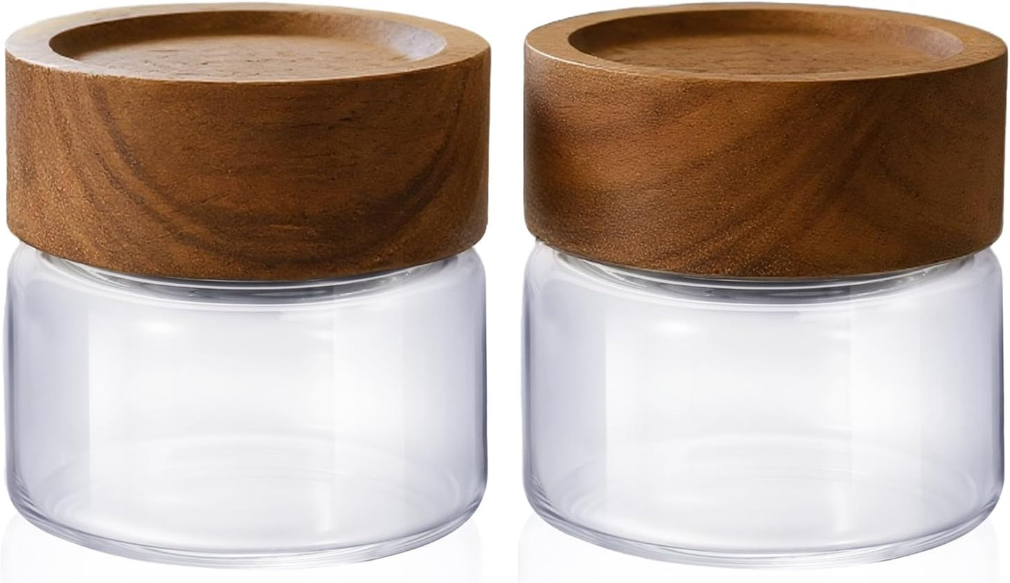 2-Pack 4 oz Leakproof Mason Jars with Airtight Acacia Wood Lids - Small Glass Food Storage